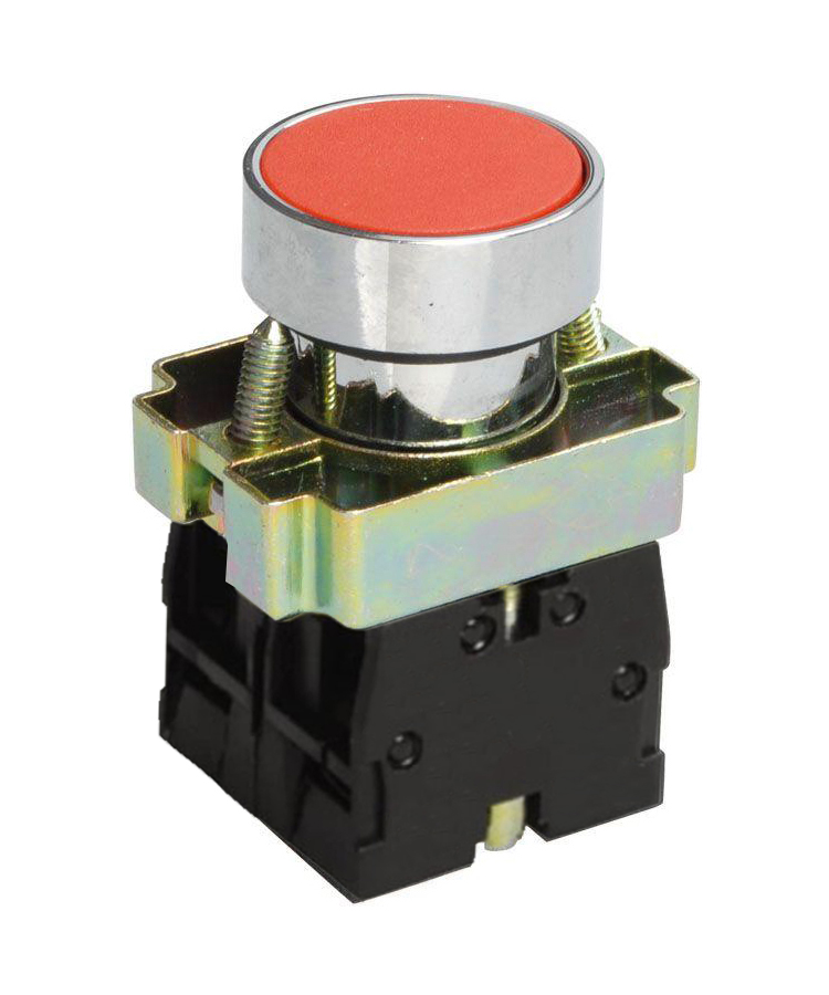 LAY5-BA45, красный, 1НО+1НЗ, цилиндр, хром, без подсветки, d22мм  (ЭТ)