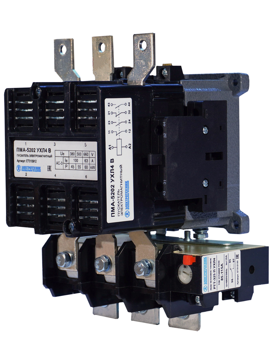 ПМА-5202 УХЛ4 В, 380В, 2з+2р, 100А, нереверсивный, с реле РТТ-325 85-115А, IP00  (ЭТ)