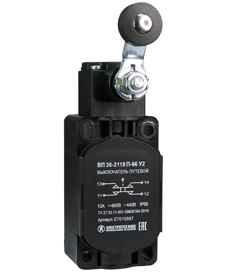 ВП 36-2118П-66 У2 (XCKS131H29),рычаг пластик.ролик,1з+1р,мгновенный,30х60,б/сальника,3А,IP66 (ЭТ)