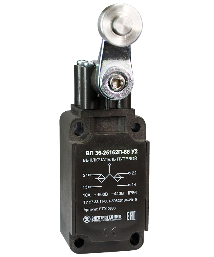 ВП 36-2516П-66 У2 (XCKS533H29),рычаг со стальн.роликом,1з+1р,полумгнов.,30х60мм,б/сальн.,3А,IP66 (ЭТ