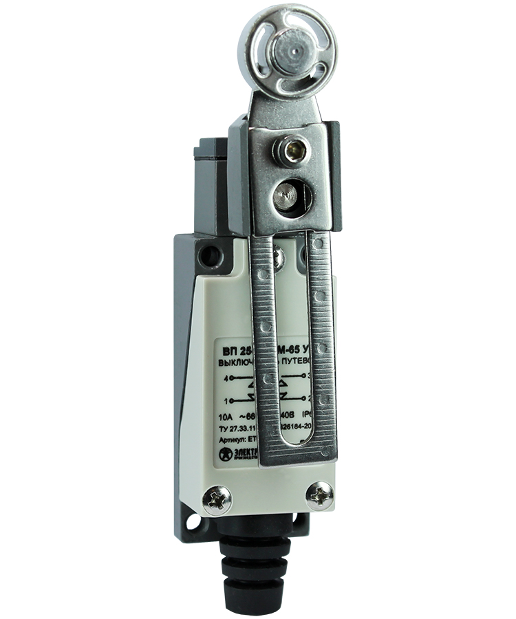 ВП 25-2143М-65 У2,рычаг со стальным роликом,рег.по длине,1з+1р,мгновенный,21х56 мм,3А,IP65 (ЭТ)