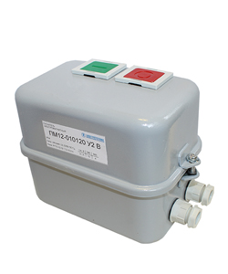 ПМ12-010120 У2 В, 380В, 1з, 10А, нереверс., б/реле, в корпусе IP54, с кнопками ПУСК и СТОП  (ЭТ)