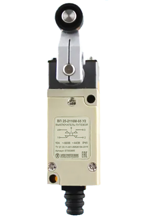 ВП 25-2118М-65 У2, рычаг с пластиковым роликом, 1з+1р, мгновенный, 21х56 мм, 3А, IP65  (ЭТ)