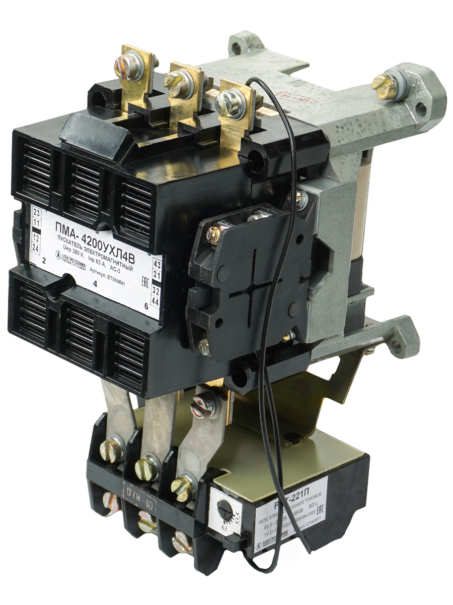 ПМА-4200 УХЛ4 В, 110В, 2з+2р, 63А, нереверсивный, с реле РТТ-221П 53,5-63,0А, IP00  (ЭТ)