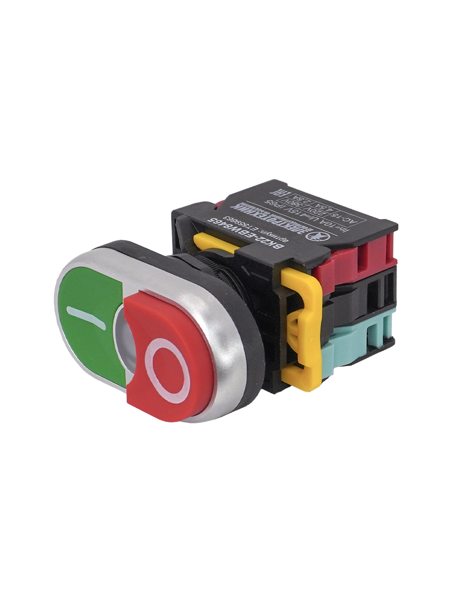 ВК22-EBW8465-65У1, сдвоенный, зелёный/красный, 1НО+1НЗ, с символами "I-O", с подсветкой 220В, IP65  