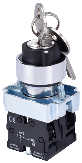 LAY5-BG33, 2НО, на 3 положения замок с ключом I-O-II, хром, d22мм  (ЭТ)