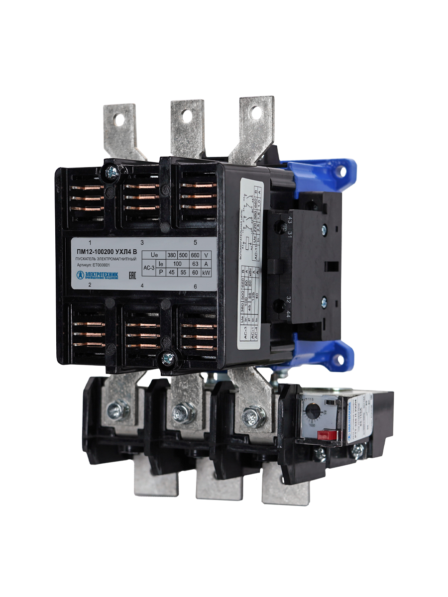 ПМ12-100200 УХЛ4 В, 380В, 2з+2р, 100А, нереверсивный, с реле 42,5-57,5А, IP00  (ЭТ)