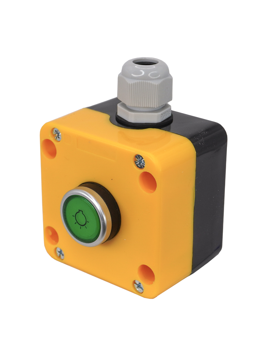 ПКУ22-1W1B-65У1, 1 зелёный цилиндр с подсветкой 24В AC/DC (НО), IP65  (ЭТ)