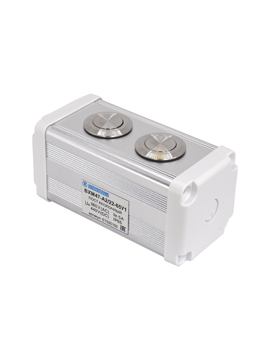 BXM47-A2/22-65У1 (2 серебристые цилиндрические кнопки (1C1NO1NC))  (ЭТ)